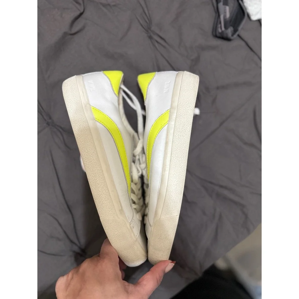 Madewell White Leather Sneakers‎ Neon Yellow Accent Women's 7.5 Men's 5.5